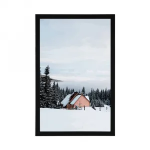 Plagát chalúpka v zasneženej prírode