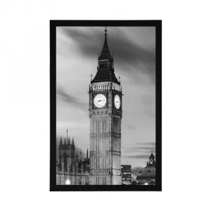 Plagát Big Ben v Londýne v čiernobielom prevedení