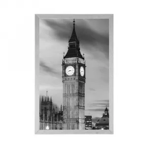 Plagát Big Ben v Londýne v čiernobielom prevedení