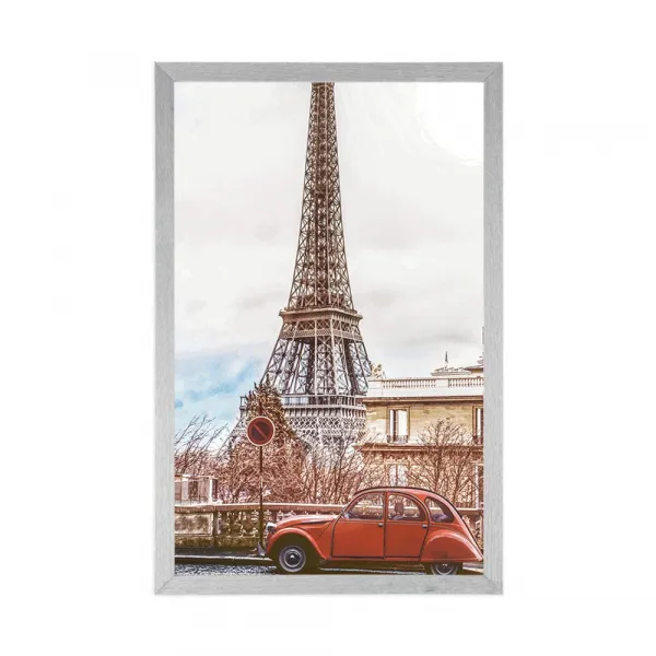 Plagát pohľad na Eiffelovu vežu z ulice Paríža