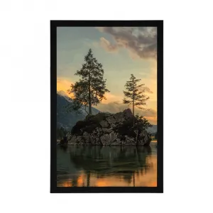 Plagát horská krajina pri jazere