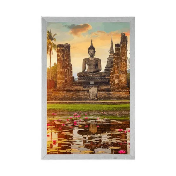 Plagát socha Budhu v parku Sukhothai
