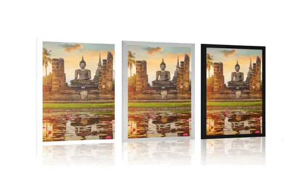 Plagát socha Budhu v parku Sukhothai