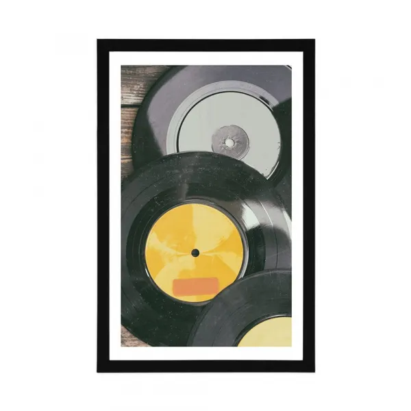 Plagát s paspartou staré platne gramofónu