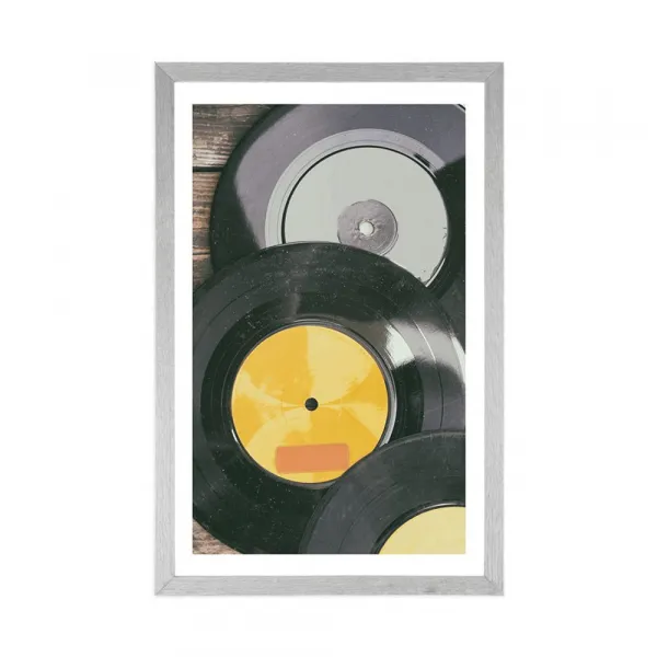 Plagát s paspartou staré platne gramofónu