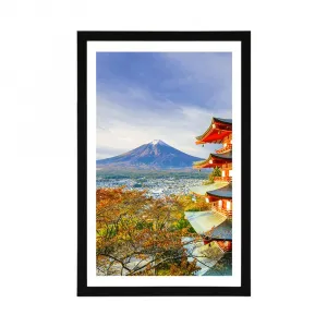 Plagát s paspartou výhľad na Chureito Pagoda a horu Fuji