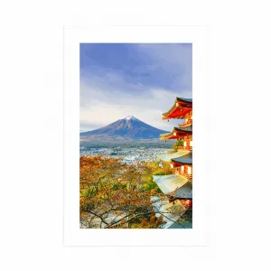 Plagát s paspartou výhľad na Chureito Pagoda a horu Fuji