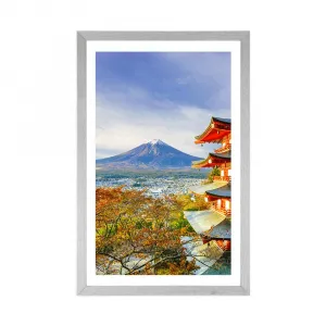 Plagát s paspartou výhľad na Chureito Pagoda a horu Fuji