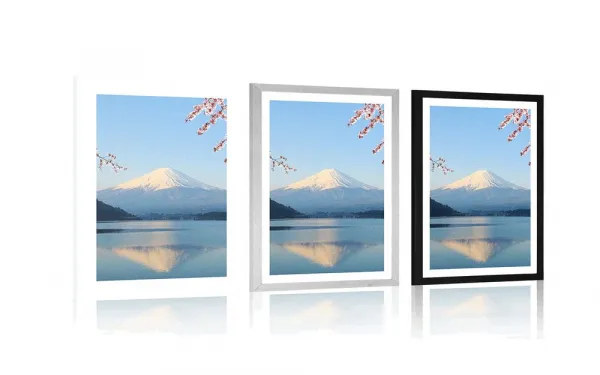 Plagát s paspartou výhľad z jazera na Fuji