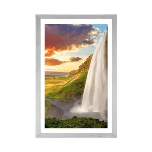 Plagát s paspartou majestátny vodopád na Islande