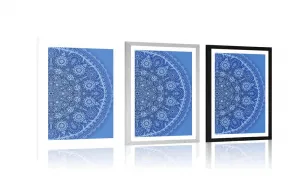 Plagát s paspartou okrasná Mandala s krajkou v modrej farbe