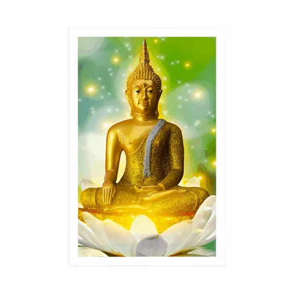 Plagát zlatý Budha na lotosovom kvete