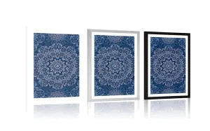 Plagát s paspartou modrá Mandala s abstraktným vzorom