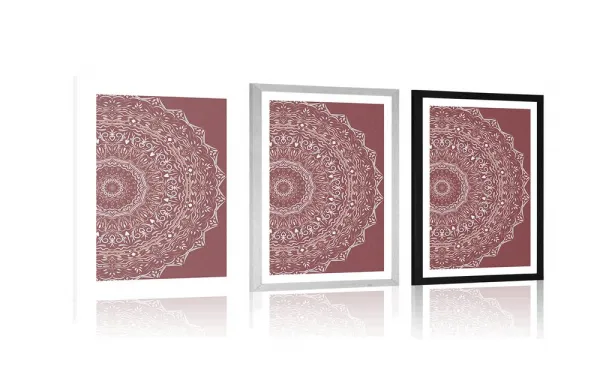 Plagát s paspartou Mandala vo vintage štýle v ružovom odtieni