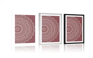 Plagát s paspartou Mandala vo vintage štýle v ružovom odtieni