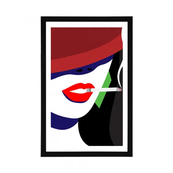 Plagát s paspartou žena v klobúku v pop art štýle