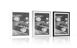 Plagát s paspartou dva retro fotoaparáty v čiernobielom prevedení