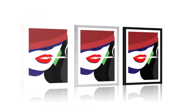 Plagát s paspartou žena v klobúku v pop art štýle