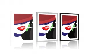 Plagát s paspartou žena v klobúku v pop art štýle