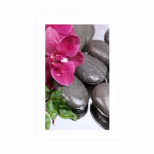 Plagát s paspartou kvitnúca orchidea a wellness kamene