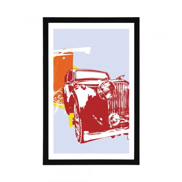 Plagát s paspartou retro auto s abstrakciou