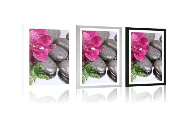 Plagát s paspartou kvitnúca orchidea a wellness kamene