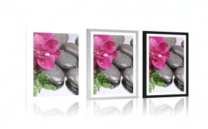 Plagát s paspartou kvitnúca orchidea a wellness kamene