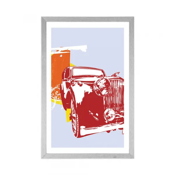 Plagát s paspartou retro auto s abstrakciou