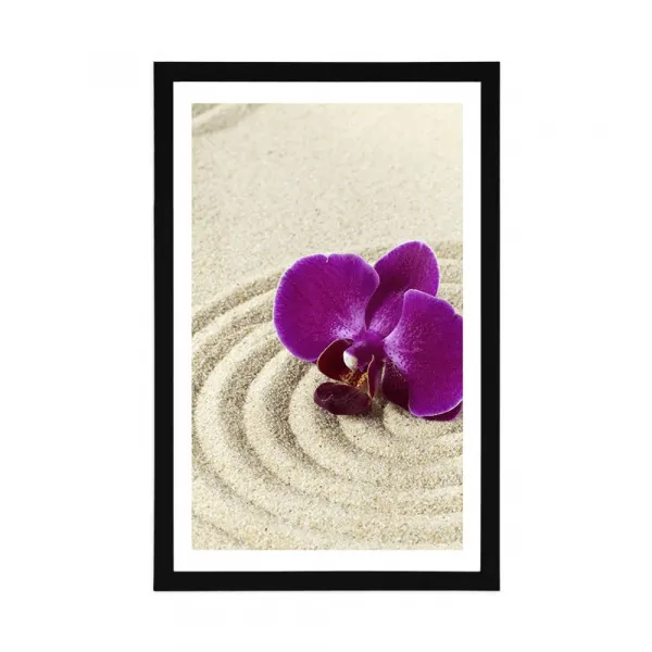 Plagát s paspartou piesočnatá Zen záhrada s fialovou orchideou