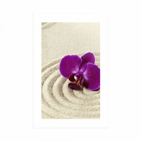 Plagát s paspartou piesočnatá Zen záhrada s fialovou orchideou