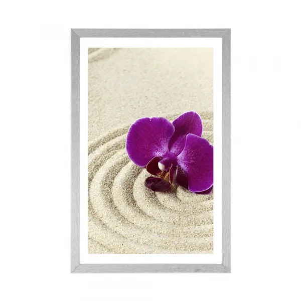 Plagát s paspartou piesočnatá Zen záhrada s fialovou orchideou