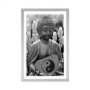 Plagát s papsartou jin a jang Budha v čiernobielom prevedení