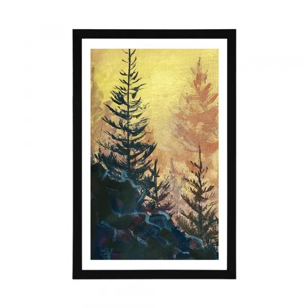 Plagát s paspartou  lesná maľba