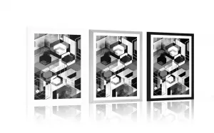 Plagát s paspartou abstraktná geometria v čiernobielom prevedení
