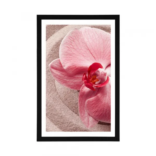 Plagát s paspartou morský piesok a ružová orchidea