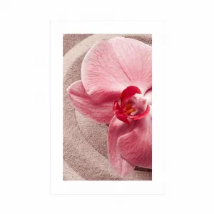 Plagát s paspartou morský piesok a ružová orchidea