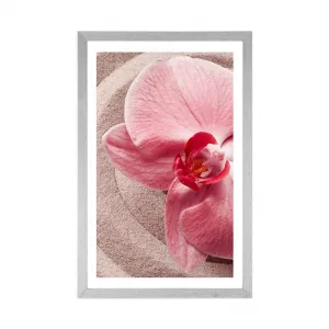 Plagát s paspartou morský piesok a ružová orchidea