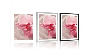 Plagát s paspartou morský piesok a ružová orchidea