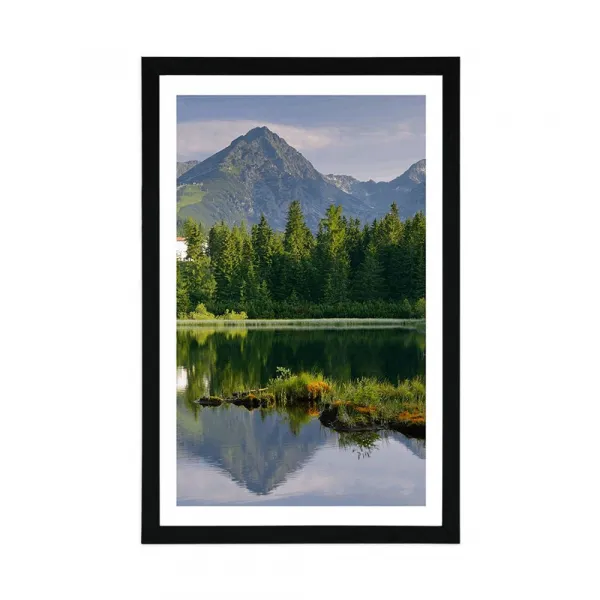 Plagát s paspartou nádherná panoráma hôr pri jazere