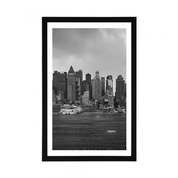 Plagát s paspartou jedinečný New York v čiernobielom prevedení