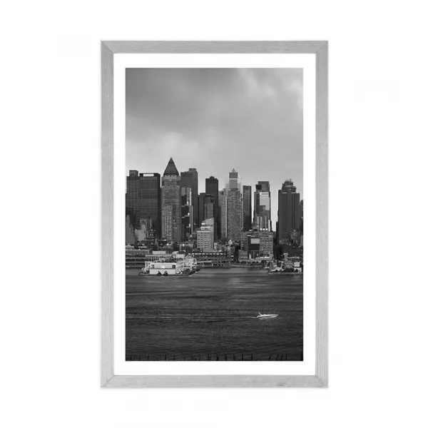 Plagát s paspartou jedinečný New York v čiernobielom prevedení