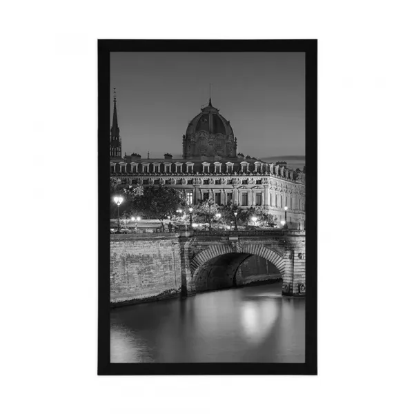Plagát oslňujúca panoráma Paríža v čiernobielom prevedení