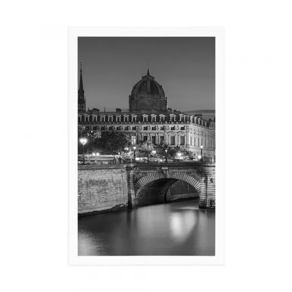 Plagát oslňujúca panoráma Paríža v čiernobielom prevedení