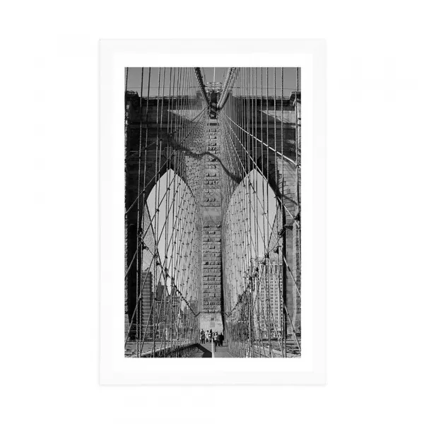 Plagát s paspartou most Manhattan v New Yorku čiernobielom prevedení
