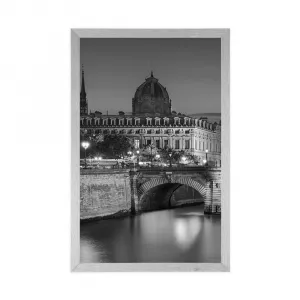 Plagát oslňujúca panoráma Paríža v čiernobielom prevedení