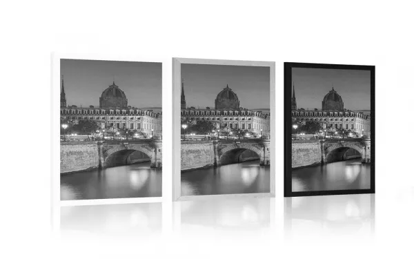 Plagát oslňujúca panoráma Paríža v čiernobielom prevedení