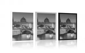 Plagát oslňujúca panoráma Paríža v čiernobielom prevedení