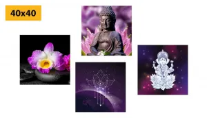 Set obrazov Feng Shui vo fialovom prevedení