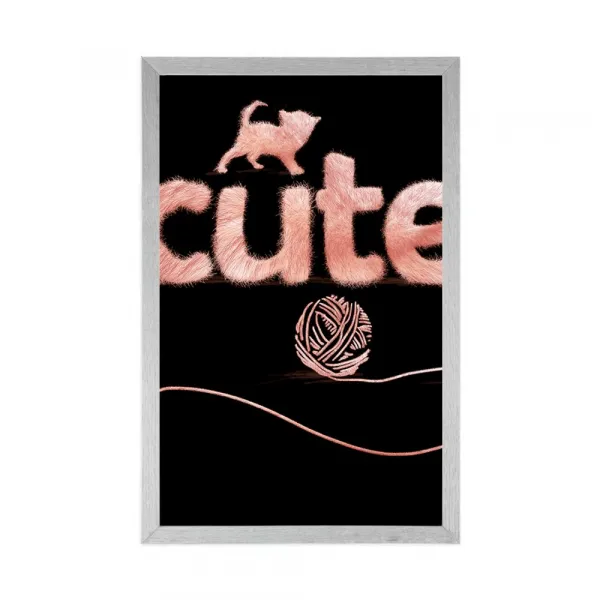 Plagát mačka s klbkom a nápisom Cute