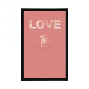 Plagát psík s nápisom Love v ružovom prevedení
